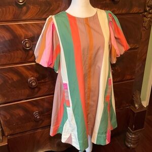 🌈 Fabrik Boutique Multi-Color Striped Puff Sleeve Dress - NWOT (Size small)